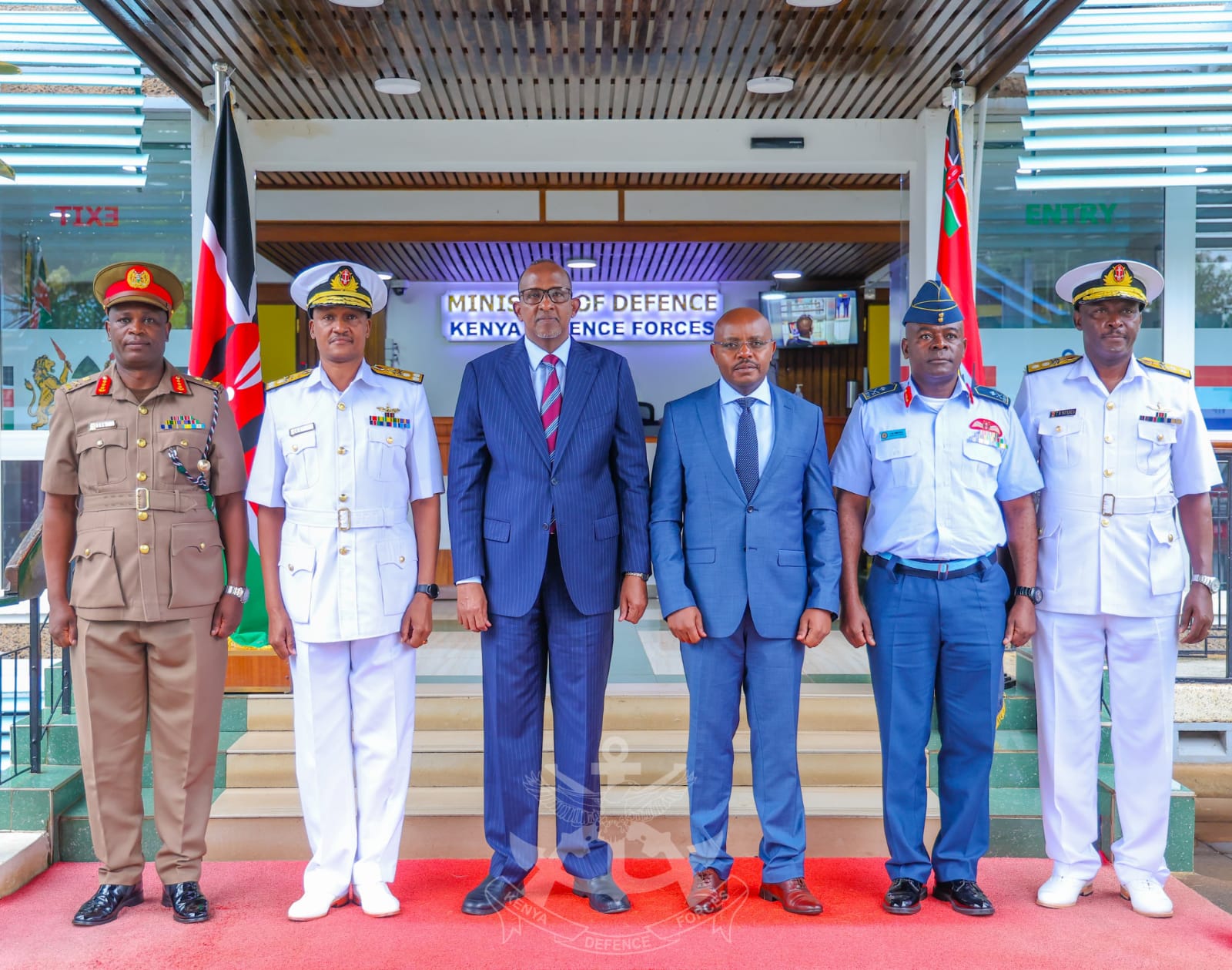 Defence CS Aden Duale with new CDF Charles Kahariri and other military officials
